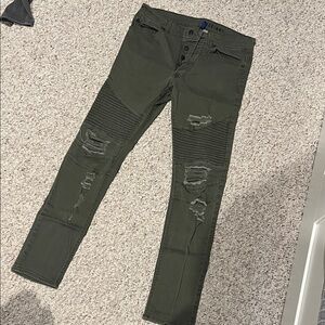 H&M Men's army Green Distressed Skinny Jeans